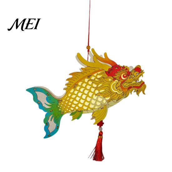 DIY Lantern Assembly Toy Chinese Dragon Fish Kit, Coloring Crafts for Mid-Autumn Holiday Decoration Festival, Handmade Handheld Wooden Kids