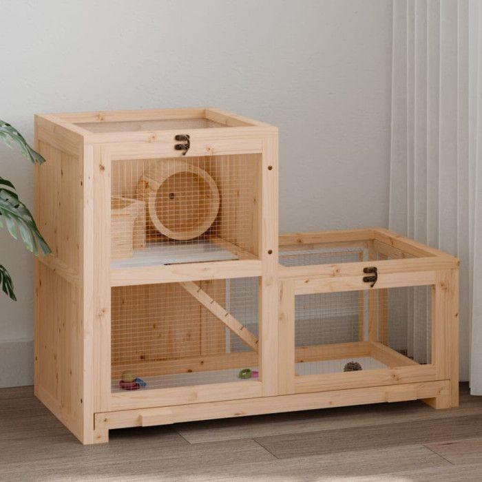 VidaXL Cage à hamster 81x40x60 cm bois massif de sapin, maison pour hamster, cage à rat, cage à gerbille, cage à souris, 172384