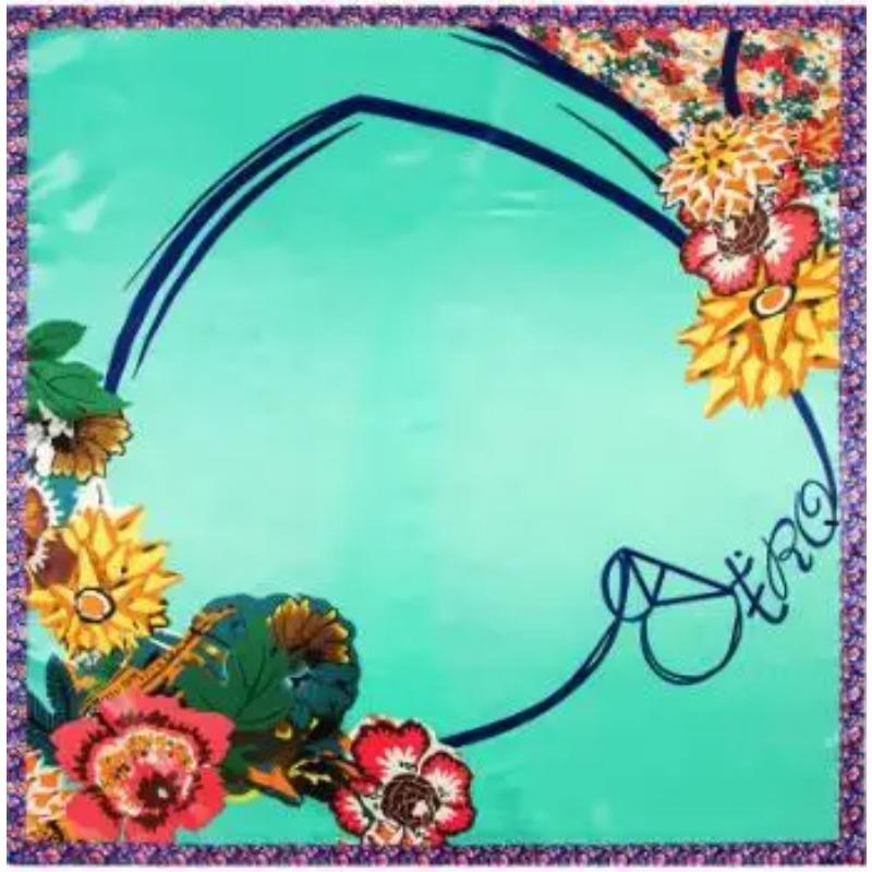 

90cm*90cm New Luxury Brand Women Twill Silk Scarf Floral Heart Print Square Scarves Wraps Fashion Hijab Headband 90x90cm