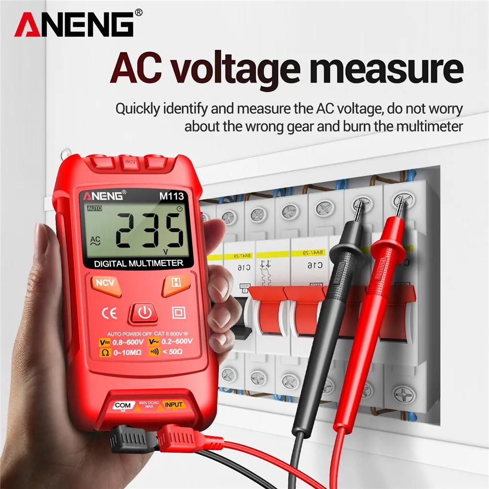 AC/DC Voltage Meter ANENG M113 Inteligent Multimeter Electricity Test Tool 1999 Count Digital Ohm NCV Measuring Mini Instruments