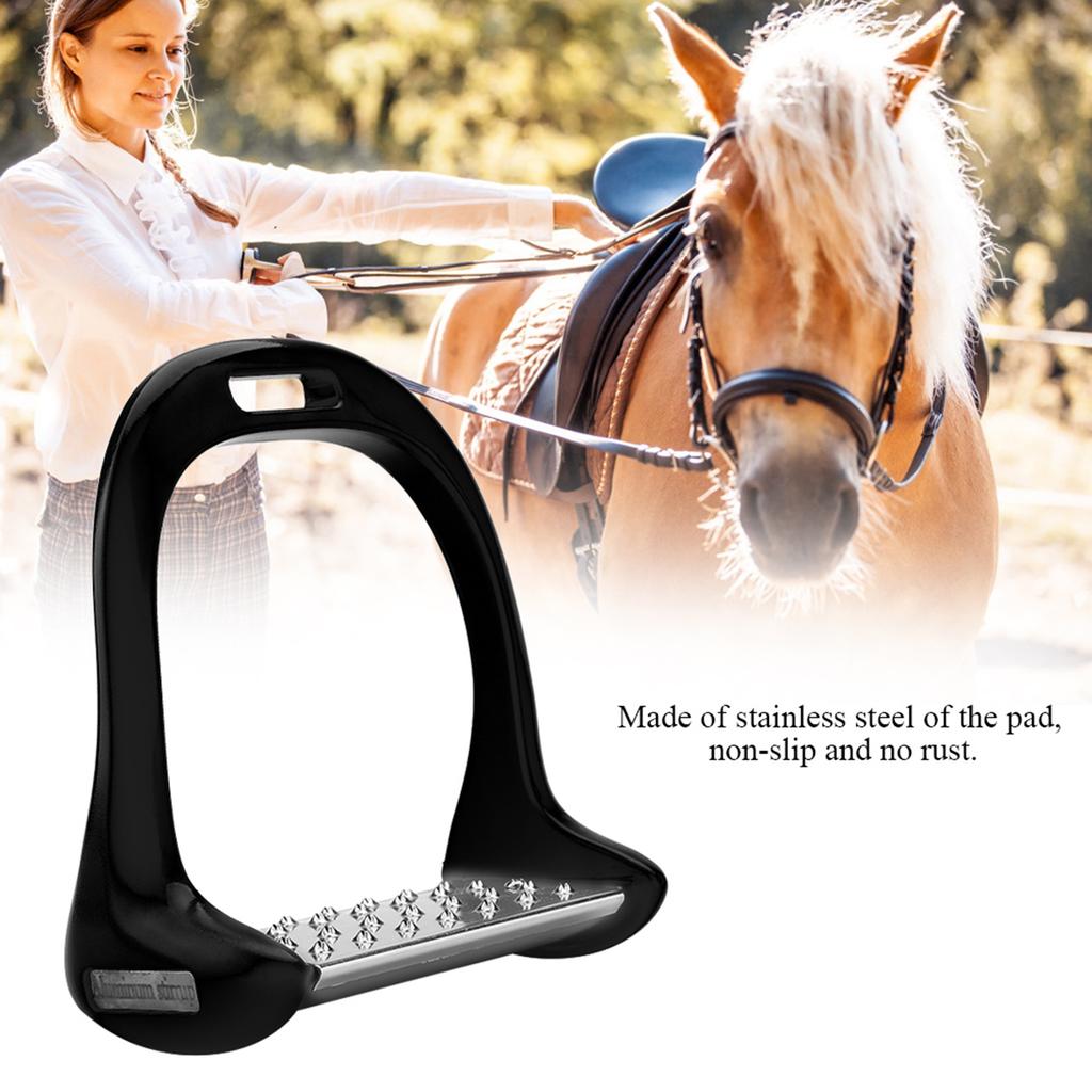 Horse Riding Stirrup Stainless Steel NonSlip Pad Equestrian Aluminum Saddle With Painting Black