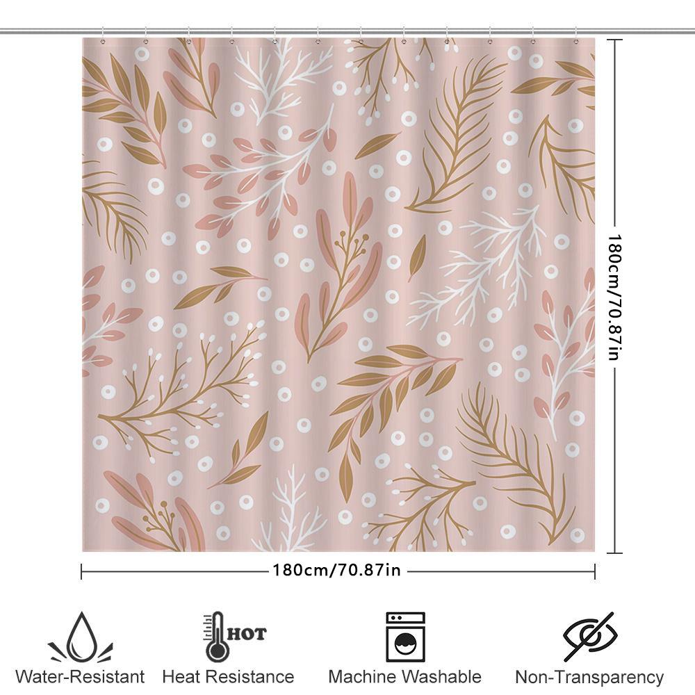 Modern White Floral Shower Curtain Waterproof Bathroom Decor Pink Gold Green Leaves Print Bathtub Coverings Home Decoration Idea