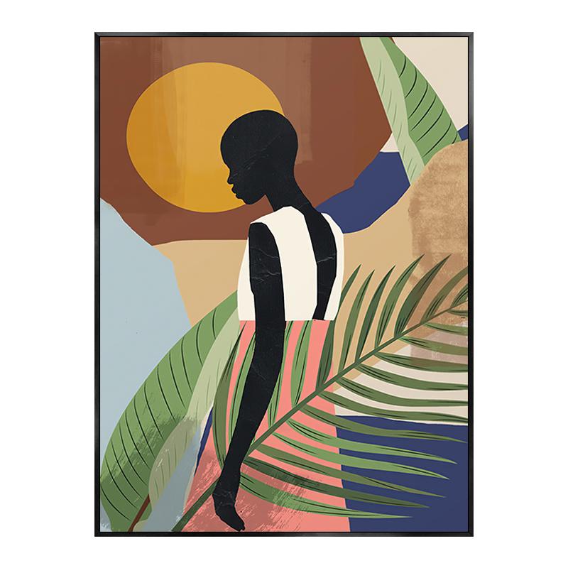 Abstract Nude Girl African Woman Monstera Leaves Poster Nordic Canvas Painting Wall Art Pictures Living Room Home Decor Modern