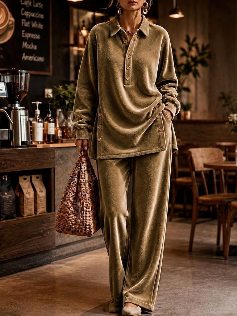 Modisches Samt-Langarm-Hosenanzug-Set für Damen