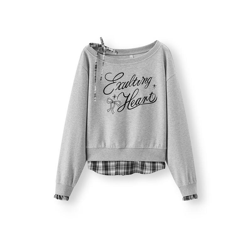 Semir Damen Faux 2-teiliges kariertes Patchwork-Sweatshirt
