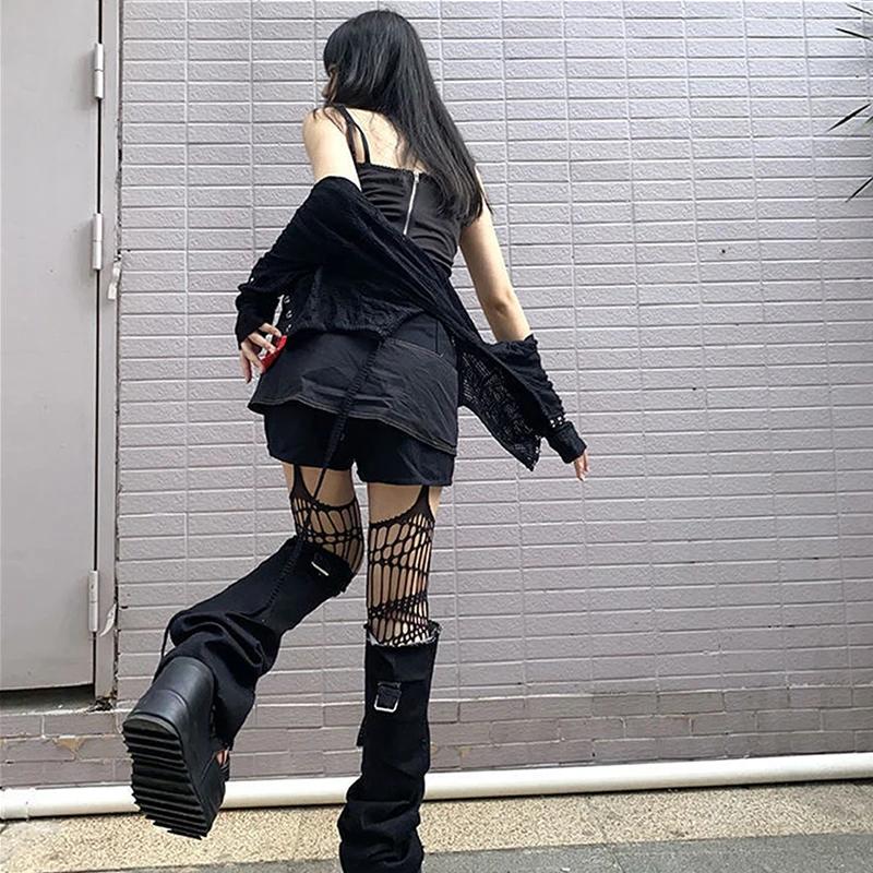 Japanse Harajuku Hollow Netkousen Stocking Panty Vrouwen Mode Hollow Out Black JK Gothic Full Body Netkousen Stockings Panty