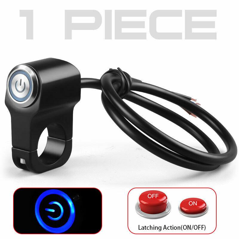 22mm 7/8in Motorcycle Handlebar Headlight Switch with Red/Blue LED Light Fog Spot Light Momentary Button Switch Waterproof