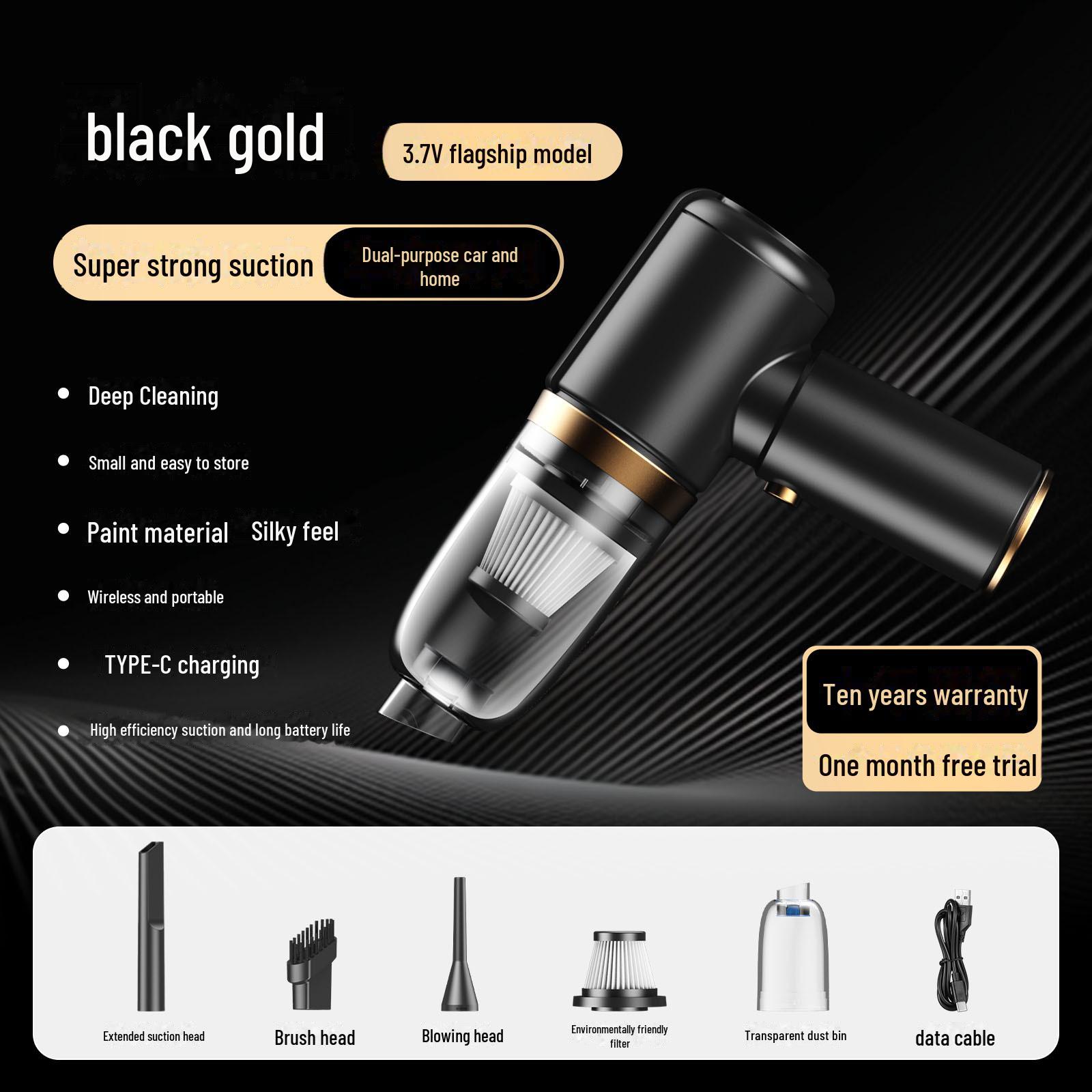 

Портативный беспроводной пылесос для автомобиля и дома: Высокомощный ручной мини-пылесос с функциями двойного всасывания и выдува. flagship model золотой/чёрный