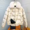 Winter Lightweight Fox Fur Collar Button Down Jacket Women White Duck Down Jacket Ladies Short Warm Puffer Coat Female Loose Vintage Parka