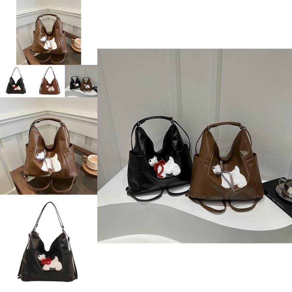 Chic Korean Style Cute Dog Tote Bag For Women With Fashionable Design In Black And Brown