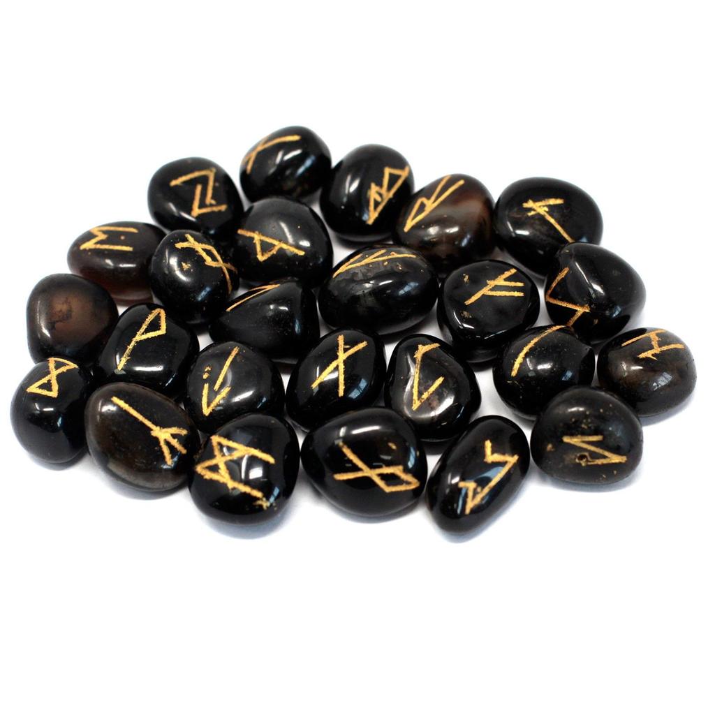 Black Onyx Rune Set 25 Stones With Pouch