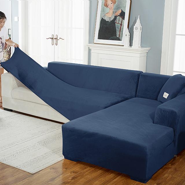 Fluwelen bankhoes Luxe L-vorm banken hoes effen kleur hoekbankhoezen fauteuil anti-stof elastische hoes huisdiervriendelijk
