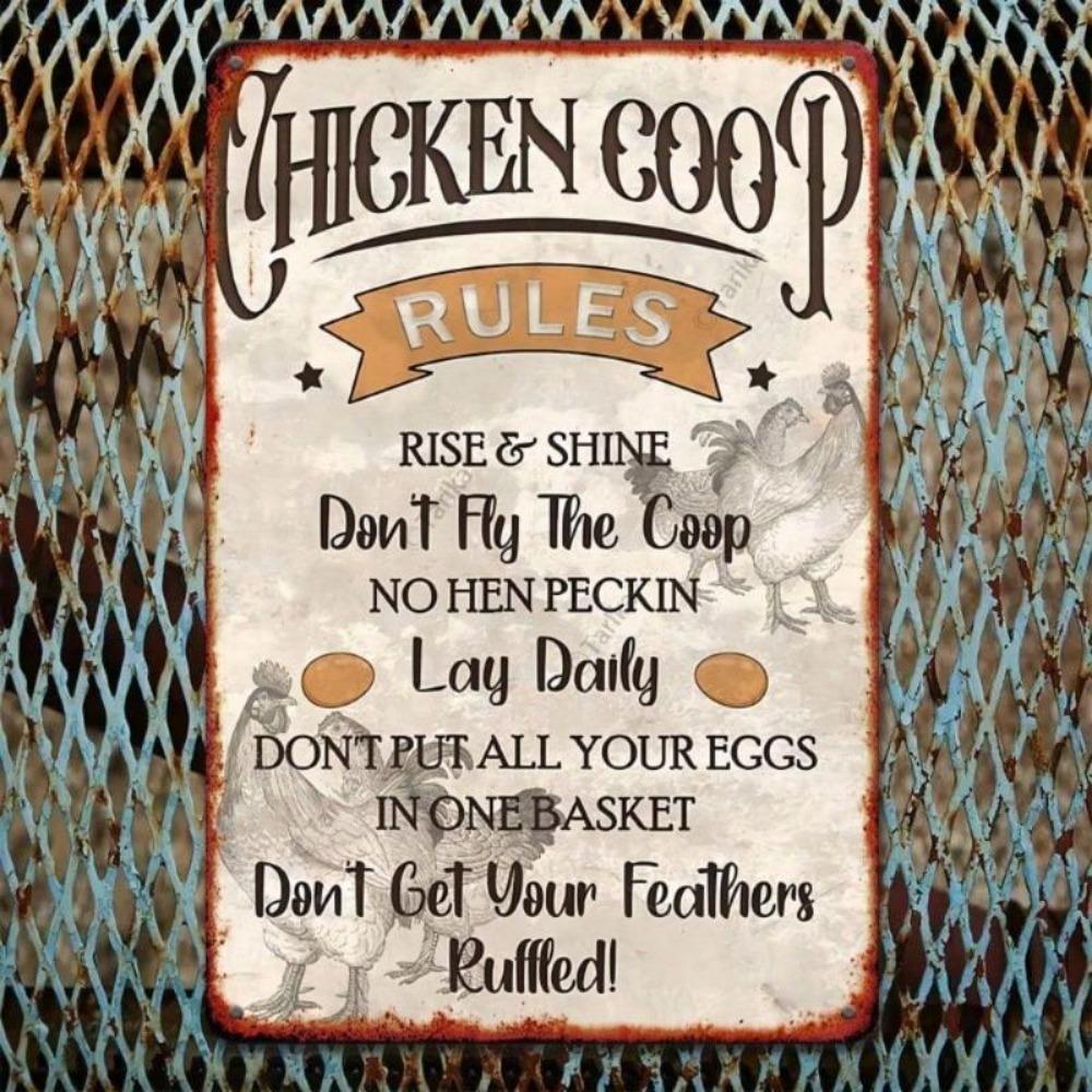 Vintage Metal Sign Farmhouse Decor Rustic Chicken Wall Art Retro Plaque