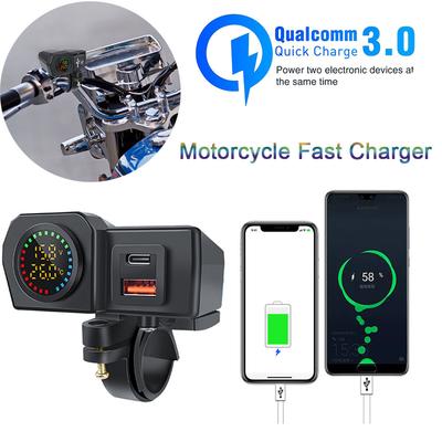 Încărcător Rapid QC3.0+PD Priza Impermeabilă Ghidon Motocicletă & Oglindă Retrovizoare Adaptor Alimentare Telefon Voltmetru Digital Termometru