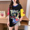 Summer New Dress Medium and Long Contrast Color Crew Neck Short Sleeve T-Shirt Women