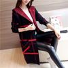 Knitted cardigan women's medium and long fashion outfit spring and autumn new autumn and winter loose plaid sweater jacket