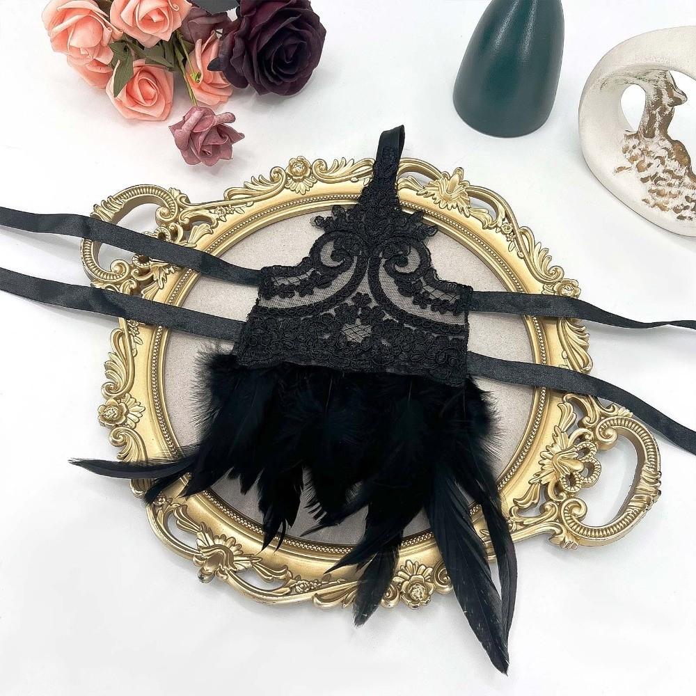 Witch Halloween Feather Cuffs Embroidery Halloween Wristband Women Feather Lace Gloves Carnival