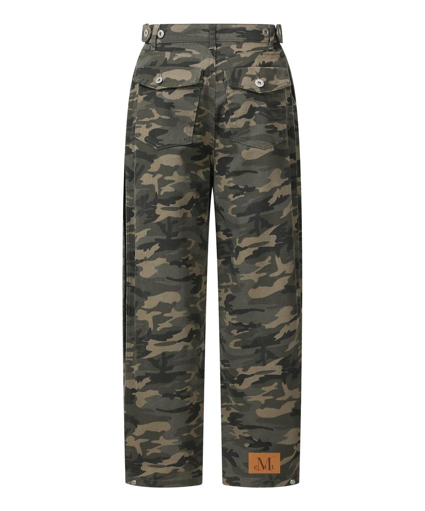 Mucent Carb Side Pintuck Camo Wide Cotton Pants Unisex