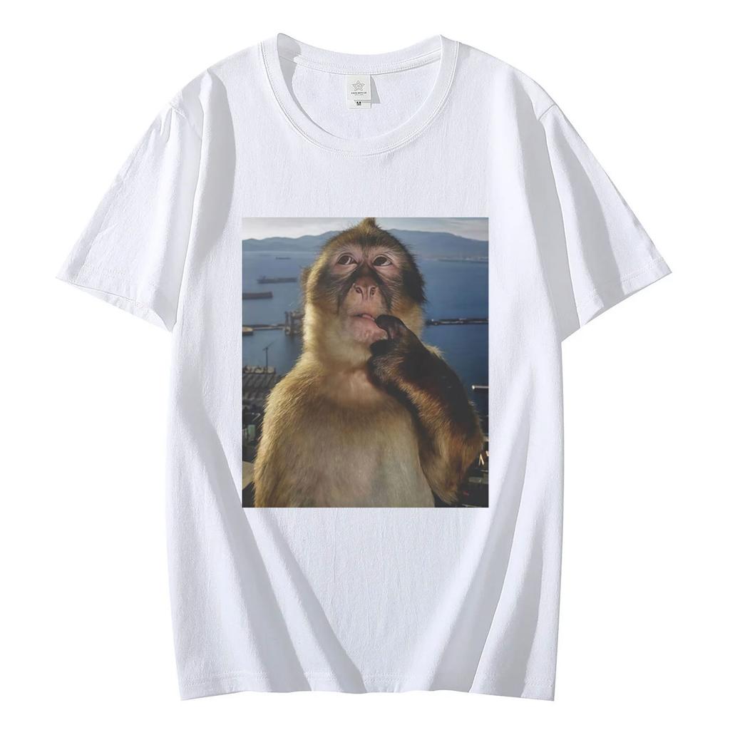 Thinking Funny Monkey Meme Graphic T Shirts Men's Women's High Street Fashion Trend T-shirt Summer Casual Loose Cotton T-shirts