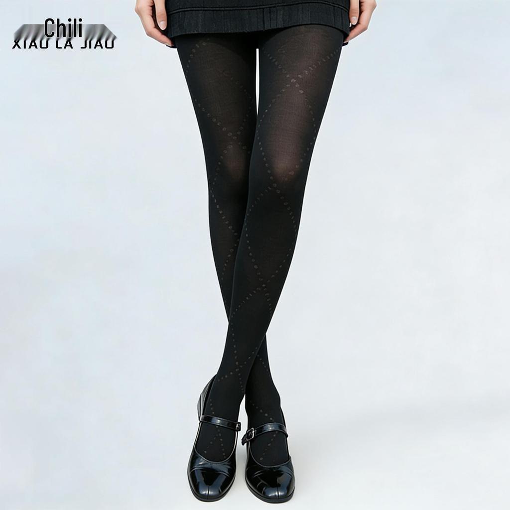 Little Pepper Grey Tone Micro-Compression Slimming Diamond Lattice Pantyhose (90% Cotton, Thin Style for Spring/Autumn)