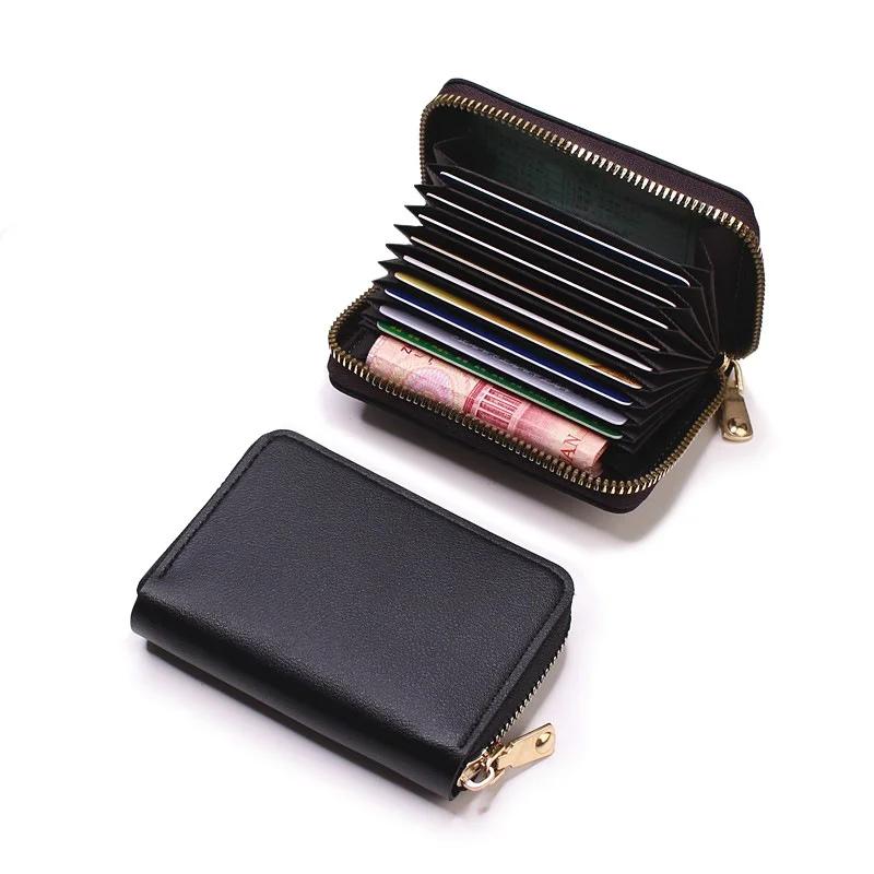 1Pcs PU Leather ID Credit Bank Name Business Card Holder Case Women Zipper Coin Purse Money Bag Change Organizer Blocking Wallet