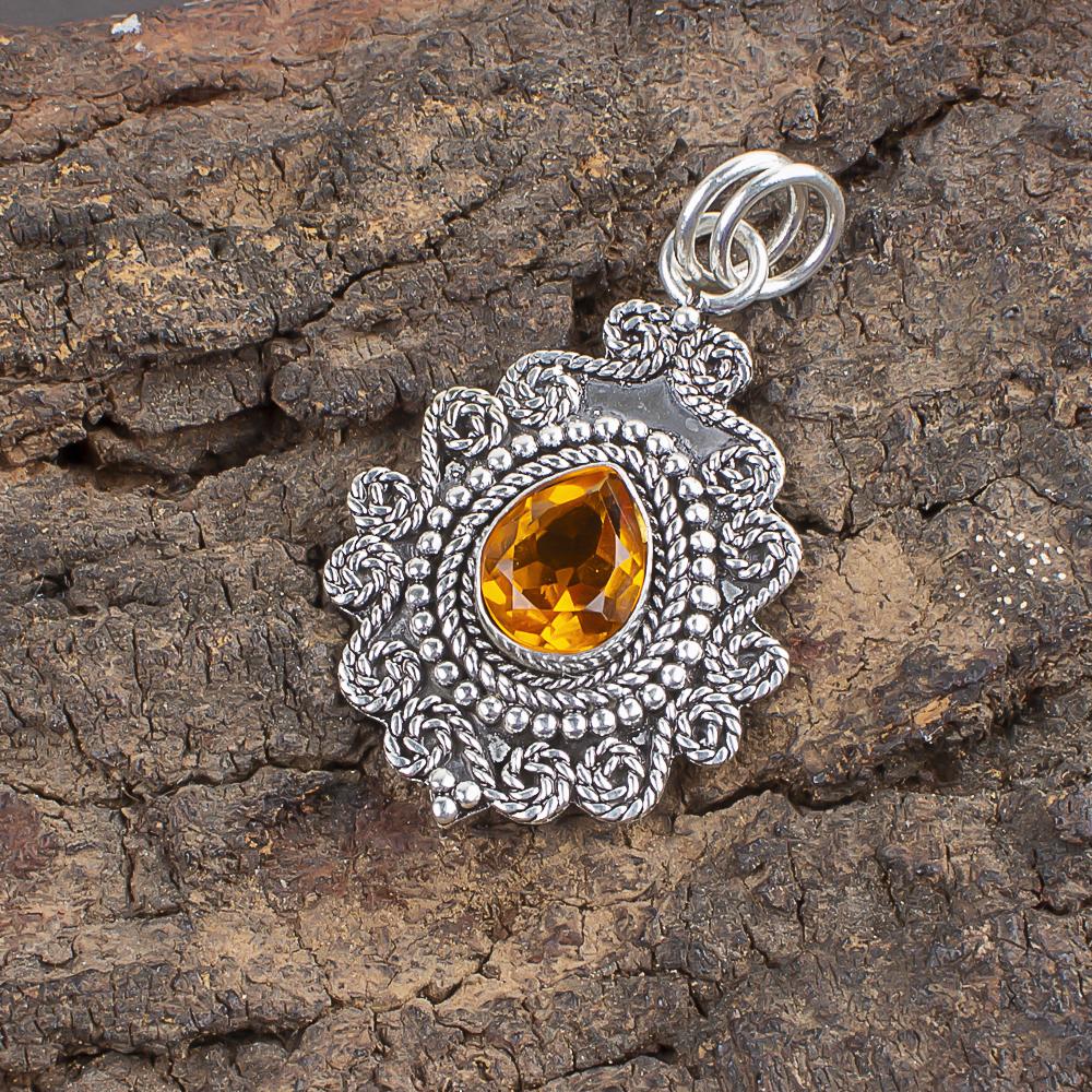 Citrine Pendant, Handmade Gemstone Pendant, 925 Solid Sterling Silver Pendant Antique Jewelry, For Engagement Gift