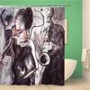 American Woman Jazz Shower Curtain African Black Girl Singing Jazzist Afrocentric Black Art Grunge Style Bathroom Curtains Decor
