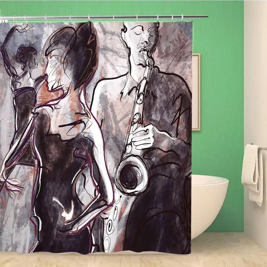 American Woman Jazz Shower Curtain African Black Girl Singing Jazzist Afrocentric Black Art Grunge Style Bathroom Curtains Decor