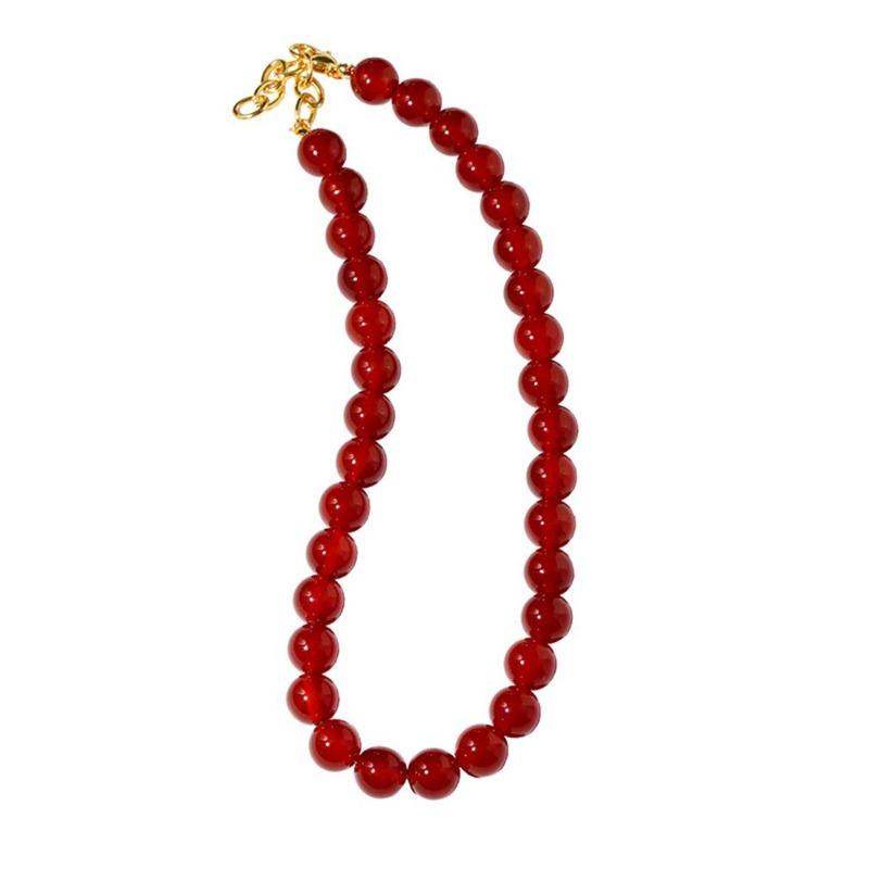 GEMCHIC Women's Vintage Red Agate Beaded Necklace Simple Geometric Collarbone Chain Statement Jewelry