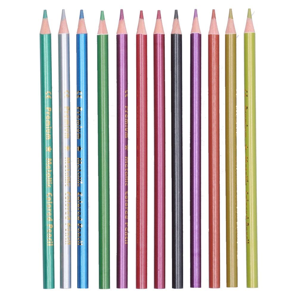 12PCS 12 Colors Metallic Pencils Durable wood Neon Pencils Stationery Set Pencil Set  Adults