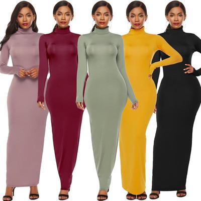 Fashion Women Sexy Party Dress Knit Style Long Sleeve Turtleneck Winter Maxi Dress Slim Work Wear Office Dress