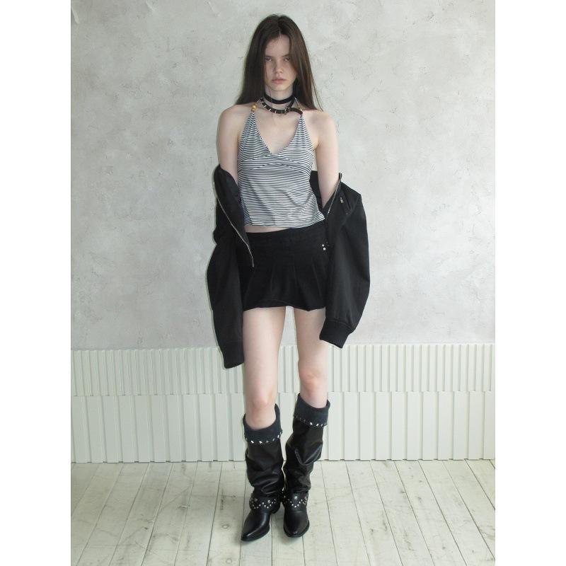 Cowhide version retro niche design sense pants boots long boots women pointed thick heel hottie black pleated pile boots