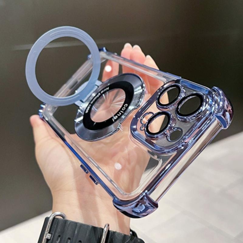 Fashion Plating Magnetic Bracket Case for 17 16 15 14 13 12 Pro Max Case With Holder Stand Shockproof Cover for Magsafe