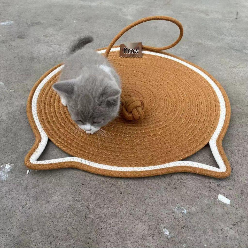 Wear-Resistant Woven Cat Scratching Mat with Self-Entertainment Ball, Cooling Mat, and Sleeping Area