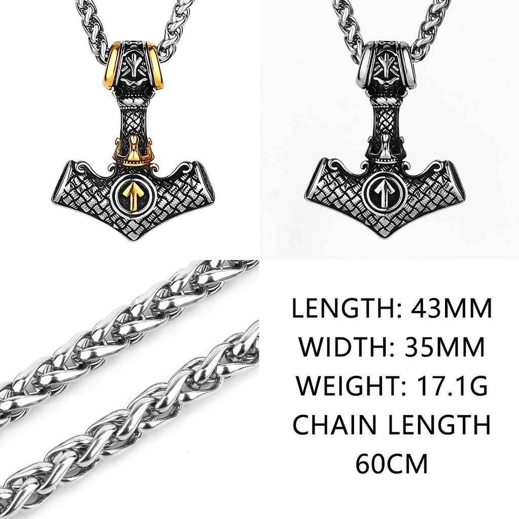 HNSP 316L Stainless Steel Mjolnir Thor Hammer Viking Norse Rune Pendant Necklace For Men Vintage Jewelry Accessories Ideal Gift