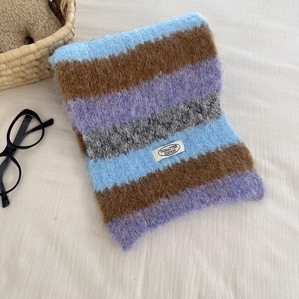 Preppy Style Stripe Scarf Plush Knitted Shawl Simple Plaid Wool Scarf  Girl