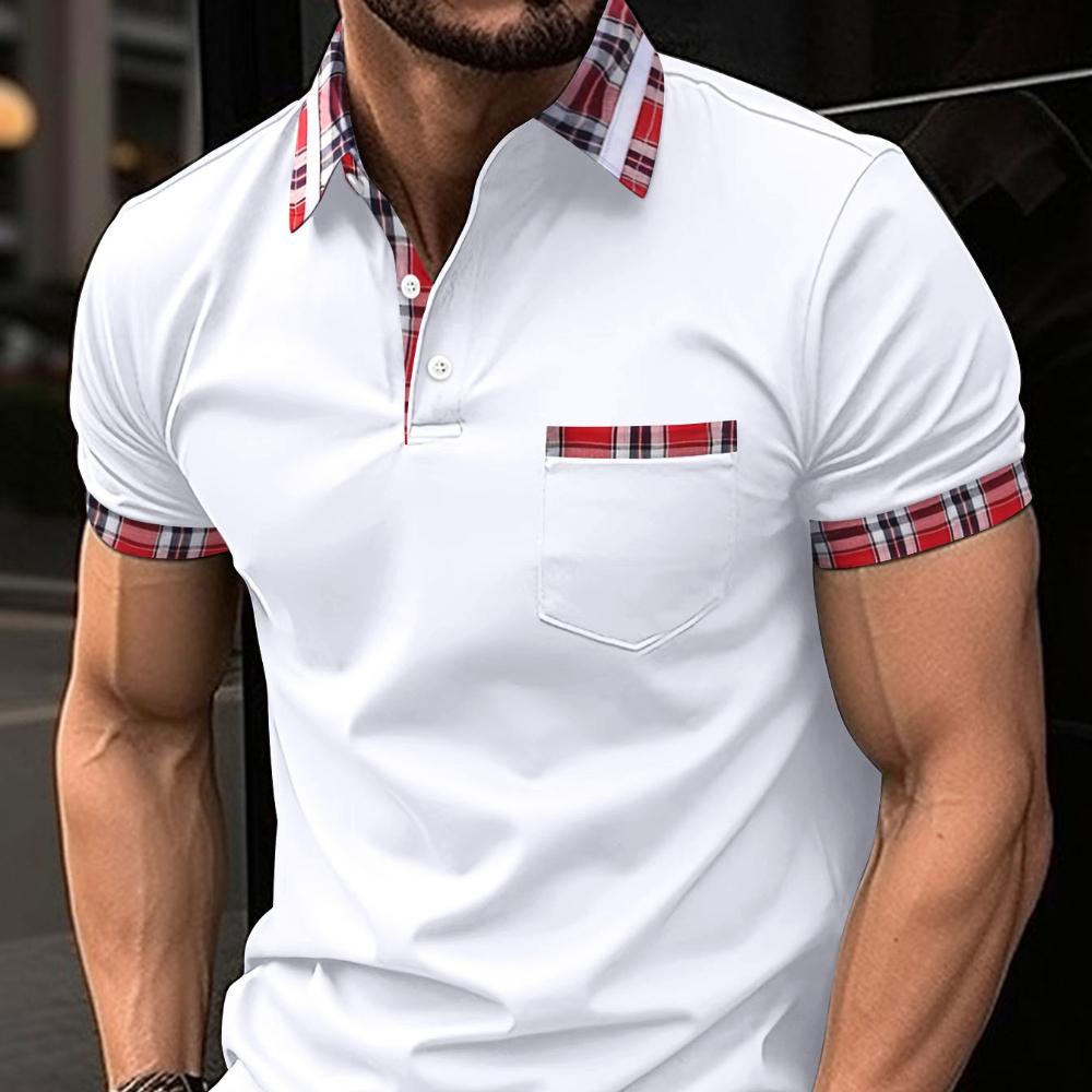 

Летняя мужская спортивная рубашка-поло с карманом на пуговицах и воротником-хенли S белый