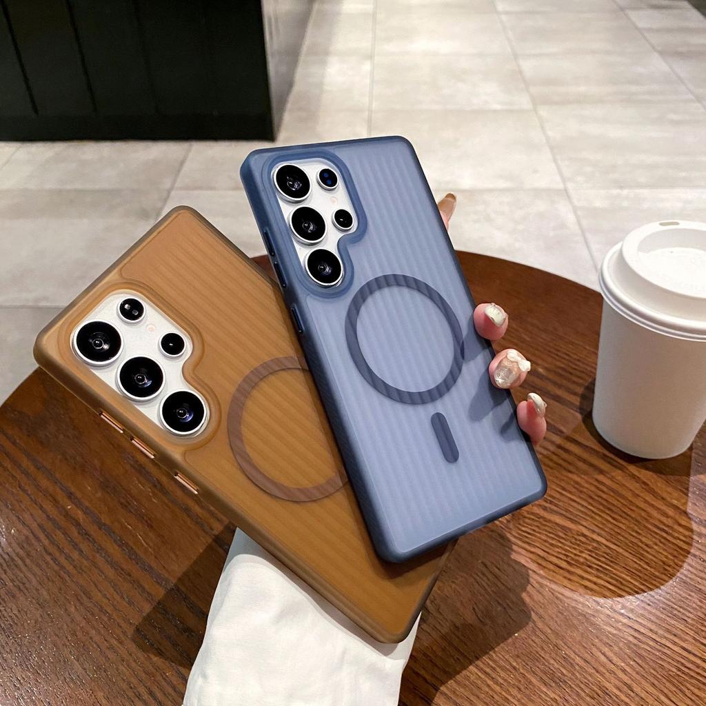 Samsung S25ultra Matte Skin feeling Mobile Phone Case S24plus Corrugated Plane Powerful Magnetic Case