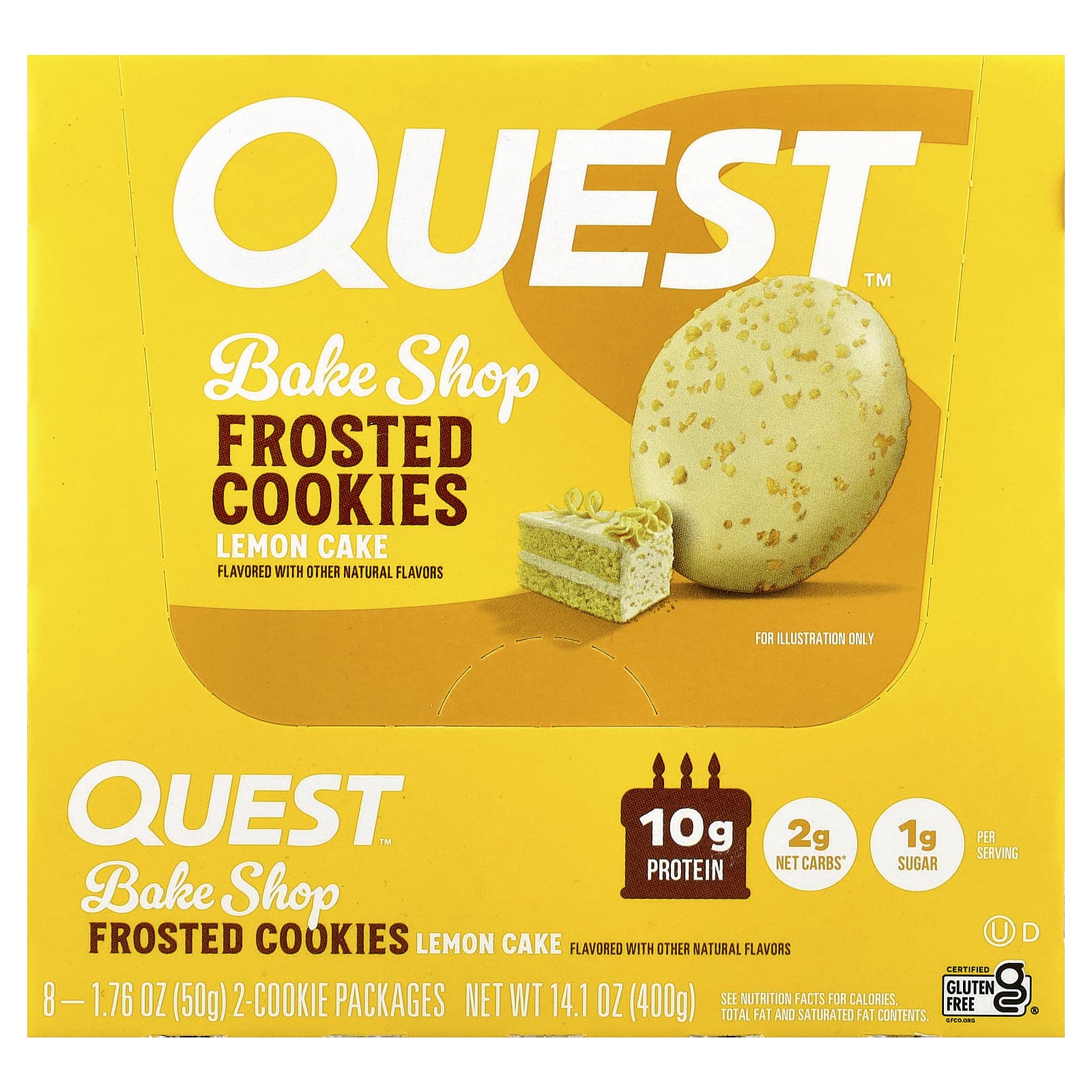 

Quest Nutrition, Bake Shop Frosted Cookies, Lemon Cake, 8 Packs, 50g (1.76oz) Each