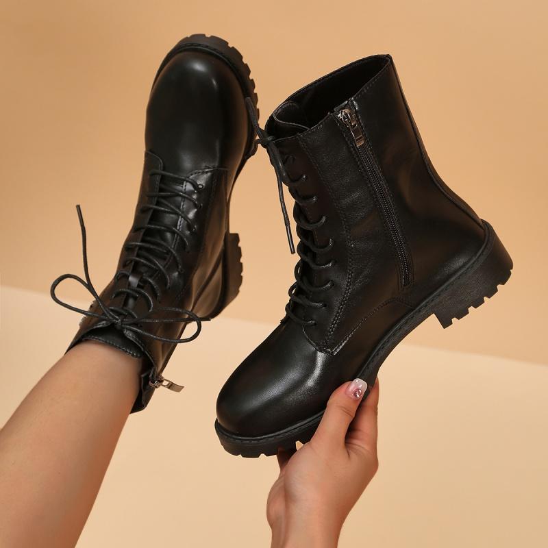 Botas Altas Mujer  New Autumn Low Heel Side Zipper Short Solid Color Round Head Fashion Women Boots