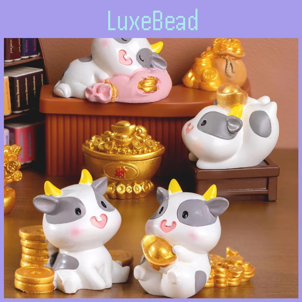 Adorable Good Fortune Cow Resin Figurine Cute Office Desk Decoration Ornament