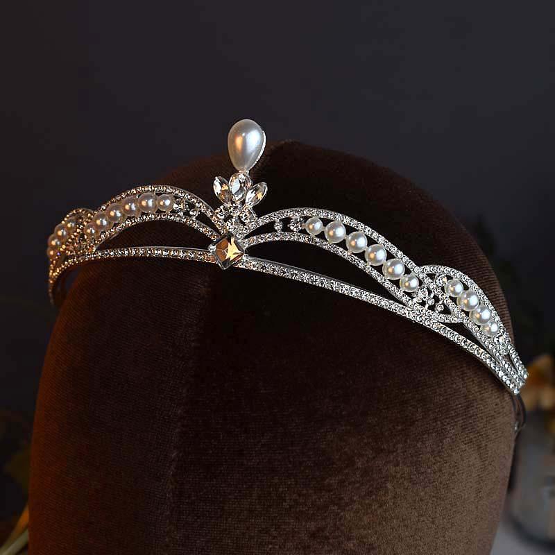 Crown Bride Headwear Crystal Hair Band Birthday Crown Pearl Hair Accessory Hair Crown Photo and Portrait Accessories Light Luxury Style