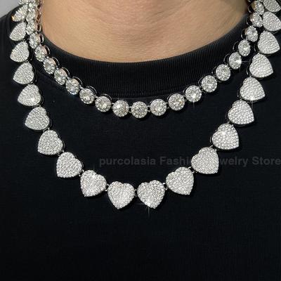 2Pcs Fashion New Luxury Crystal Paved Heart Link Choker Necklace For Women Bling Iced Out Cuban Link Chain Necklaces