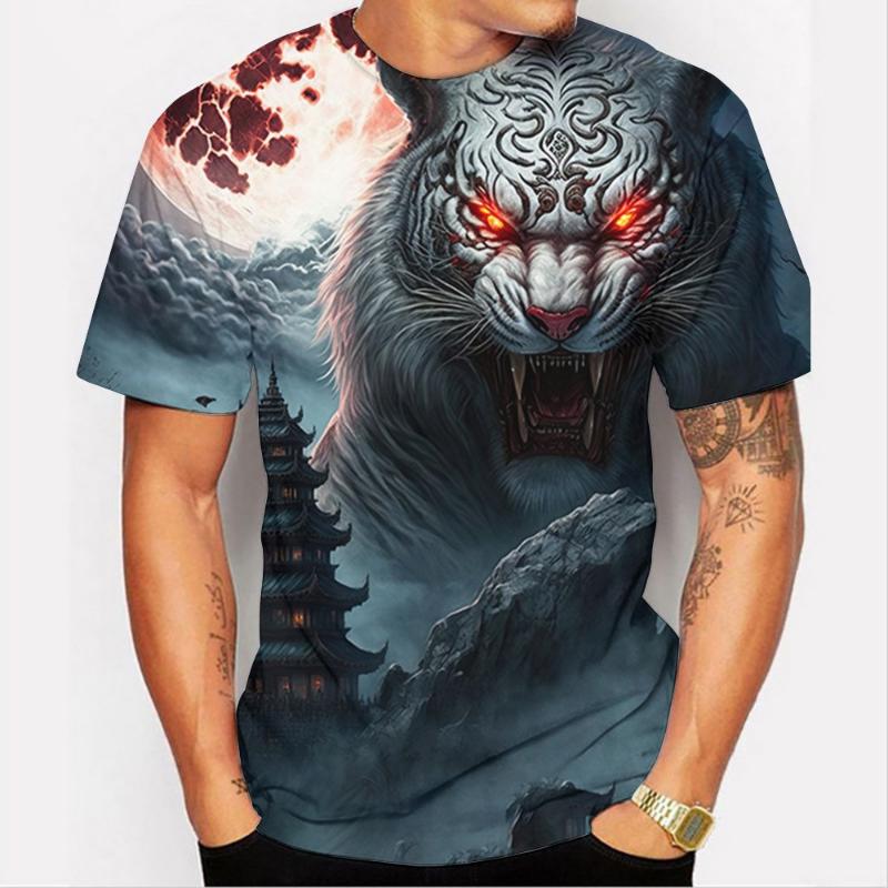 Mode Heren Ronde Hals Korte Mouw 3D Dier Kleurprint Dier Korte Mouw Ronde Hals T-shirt