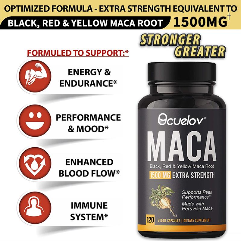 Maca Root Capsules 1500 Mg, Available In Black, Red, and Yellow Varieties, Suitable for Both Men and Women, 120 Capsules