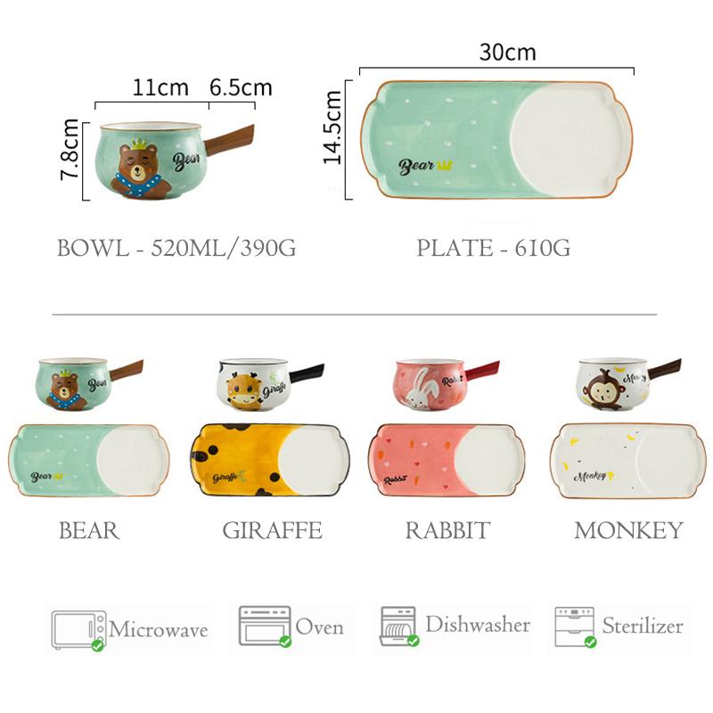 1 Set Cartoon Kaninchen Schüssel Schüssel Keramik Frühstück Platte Haferflocken Schüssel für Kinder Dessert Platte Milch Behälter