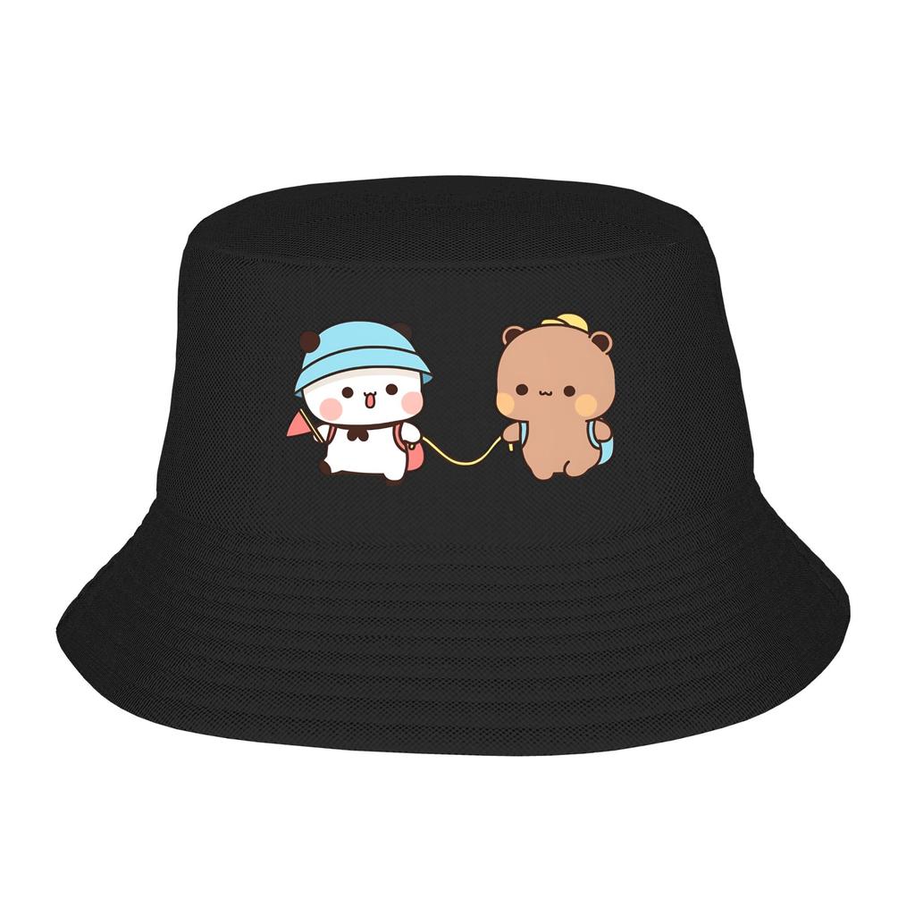 DuDu Bear And BuBu PandaS Love Bucket Hat Harajuku FisherUnisex Caps For Unisex Women Classic Beach Travel Sun Hats Foldable Cap