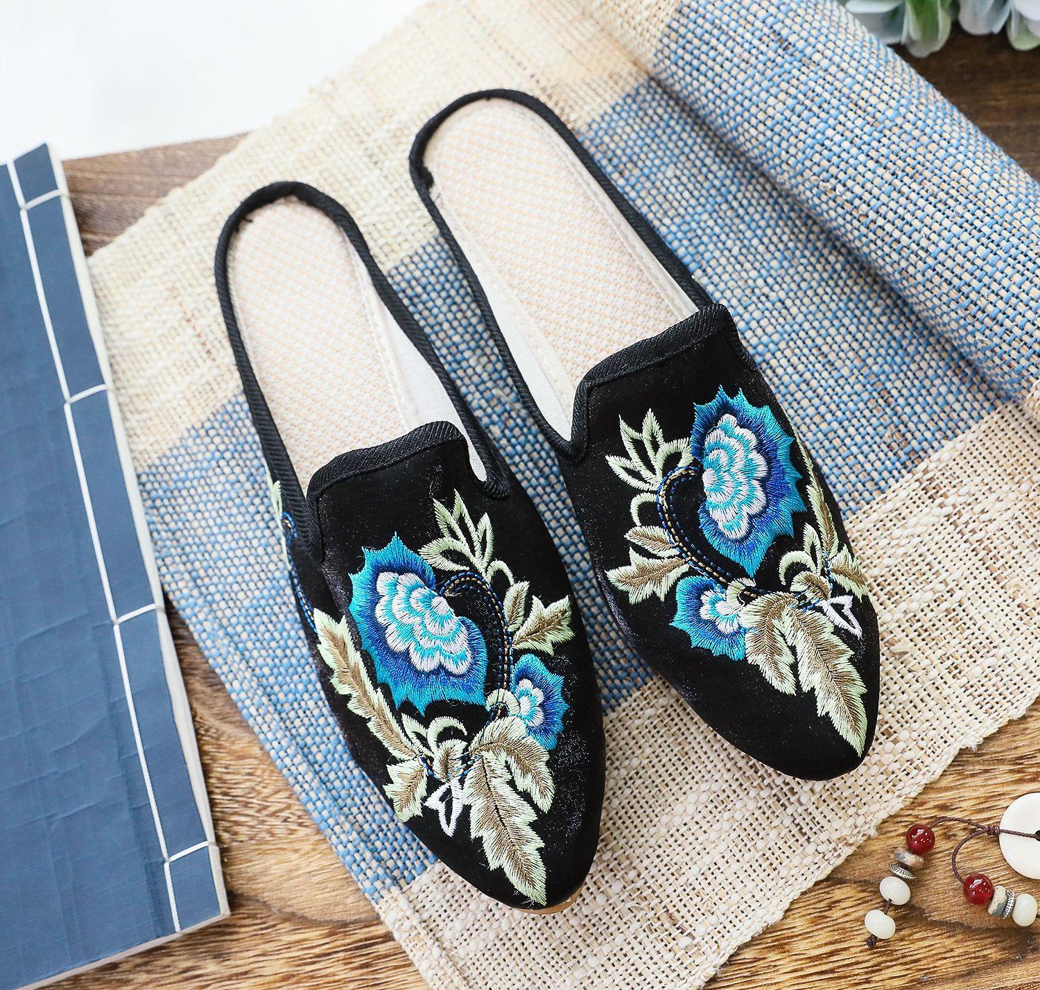 

Мода 2025Китайский стиль Летние Харадзюку тапочки Женская обувь для женщин Мода Повседневная Винтаж Вышивка Этнический стиль Уличная одежда 35