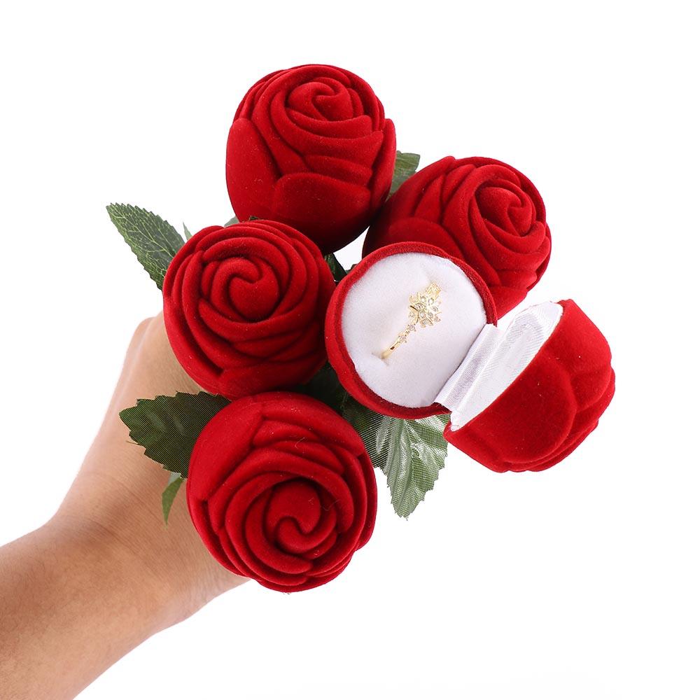 Unique Romantic Hot Flower Engagement Velvet Box Red Wedding Pendant Storage Gift Rose Ring Jewelry