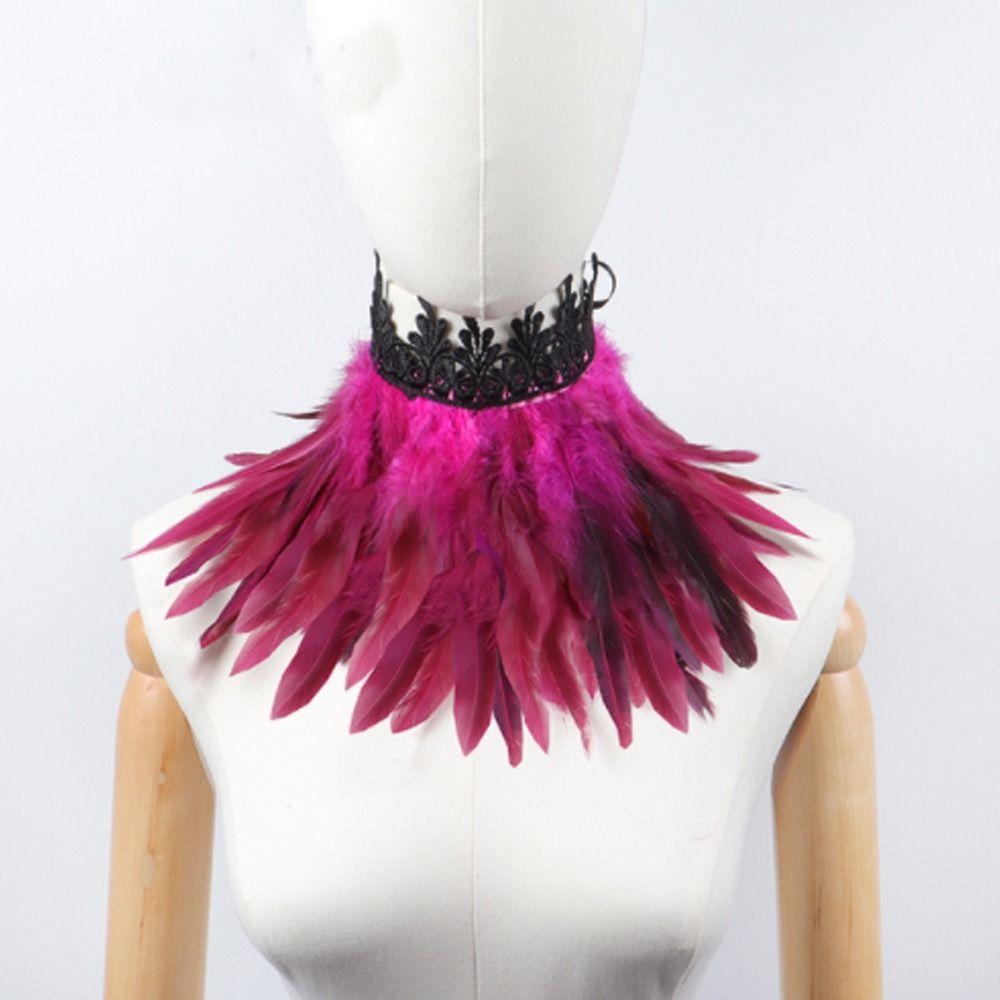 Natural Luxury Punk Cosplay Props Party Costume Necklace Feather Choker Neck Wrap Lace Collar